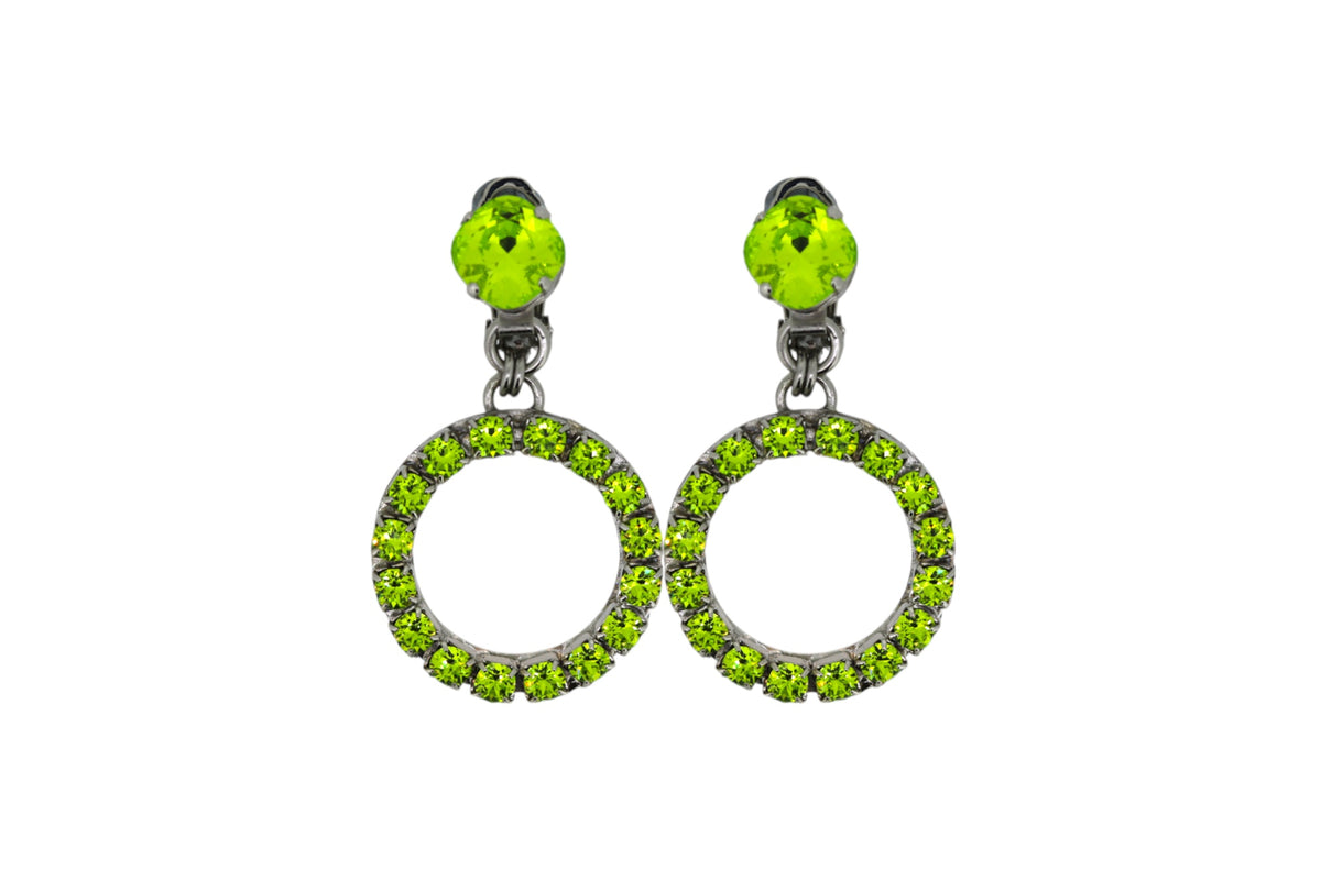 The Small Green Hoop Earrings in Platinum (Clip)