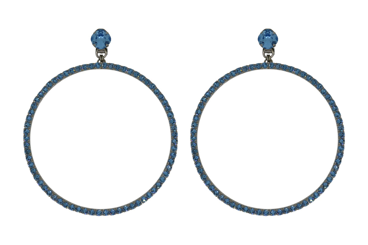 The Jumbo Blue Hoop Earrings in Platinum (Clip)